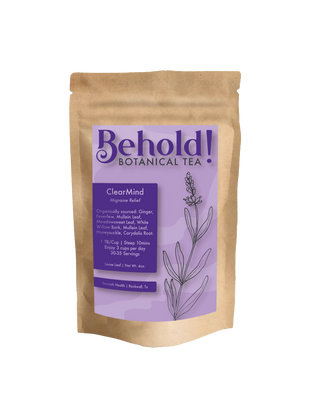 Bag of migraine relief botanical tea